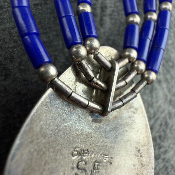 Native American Liquid Sterling Silver Purple Sugilite Blue Lapis Necklace VTG - Picture 6 of 16